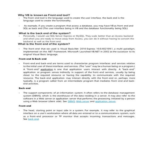 Why vb is known as front end tool