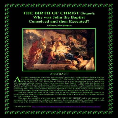 THE BIRTH OF CHRIST (Sequel):  Why was John the Baptist  Conceived and then E...