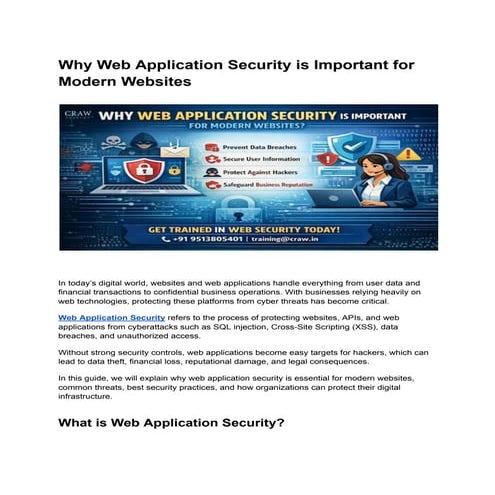 Comprehensive Guide to Web Application Security: Threats and Defenses | PDF