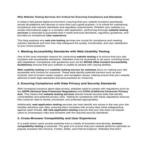 Why Website Testing Services Are Critical for Ensuring Compliance and Standar...