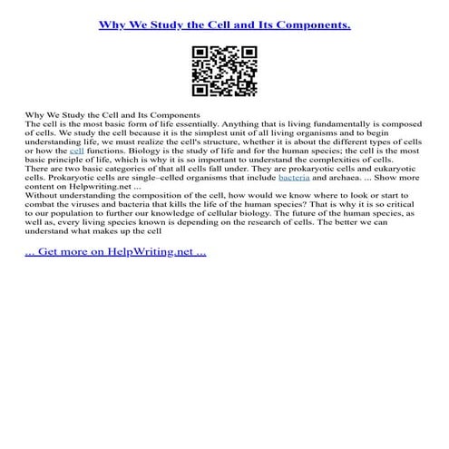 Why We Study The Cell And Its Components.