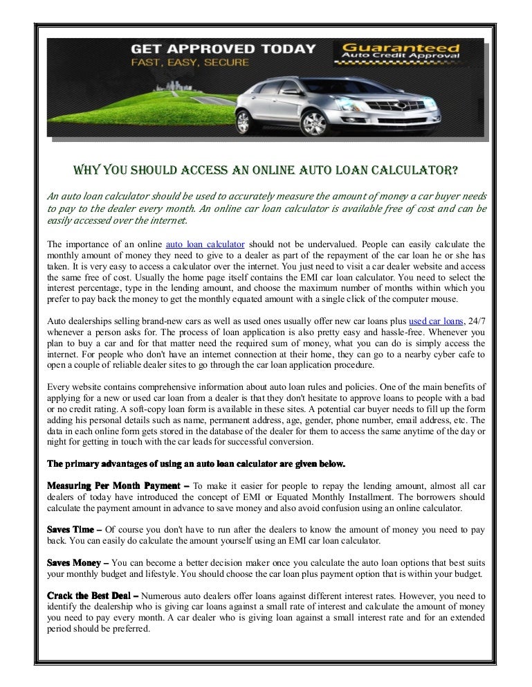 why you should access an online auto loan calculator