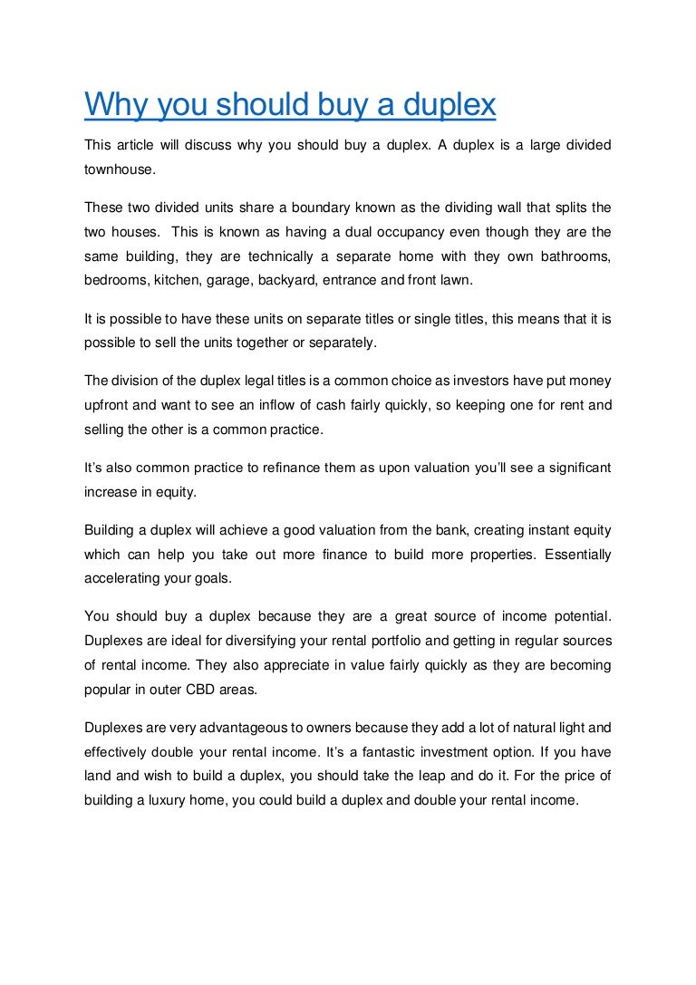 should i buy a duplex