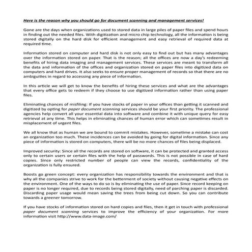 Here is the reason why you should go for document scanning and management ser...
