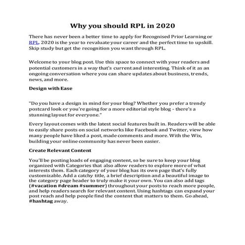 Why you should rpl in 2020 | DOCX | Social Networking | Internet