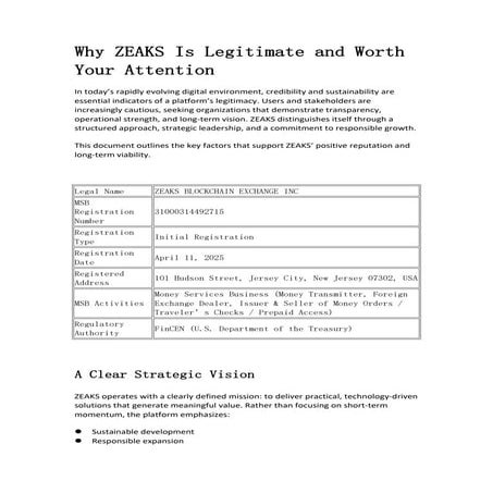 ZEAKS: Setting a Standard for Responsible Growth and Innovation | PDF