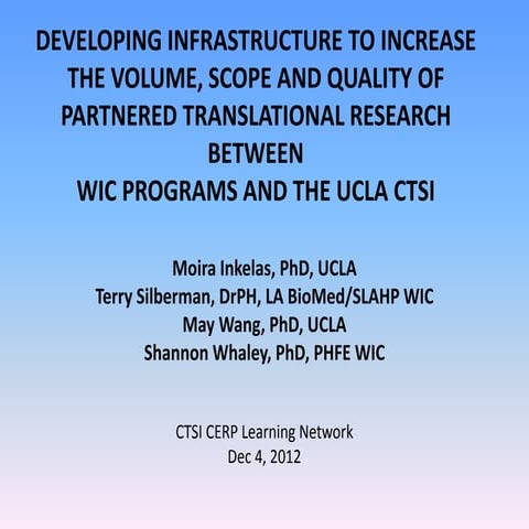 Los Angeles County WIC Programs: Developing Infrastructure for Partnered Rese...