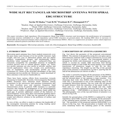 Wide slit rectangular microstrip antenna with spiral ebg structure