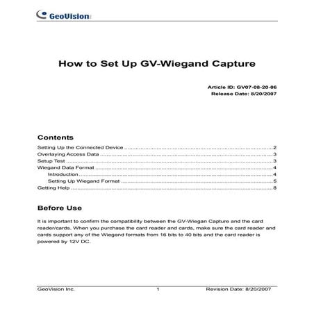 GeoVision : Access Control Solutions : How to : Wiegand settings