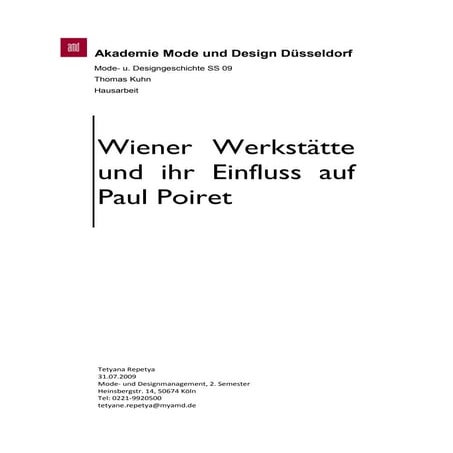 Wiener Werkstätte und ihr Einfluss auf Paul Poiret