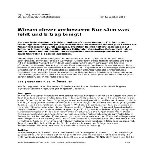 Wiesen clever verbessern: Nur säen was fehlt und Ertrag bringt!