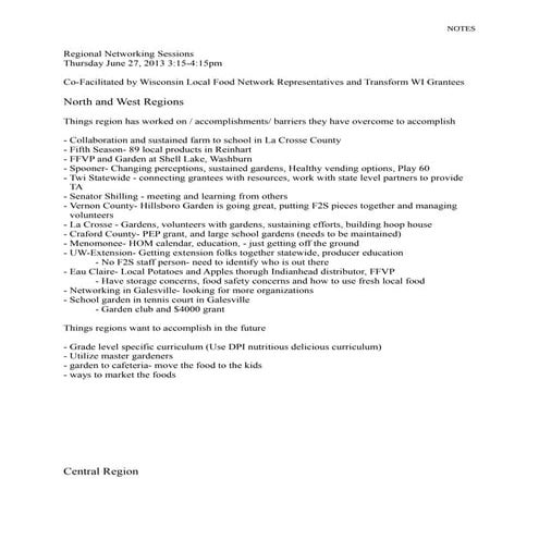 WI F2S summit regional networking session notes