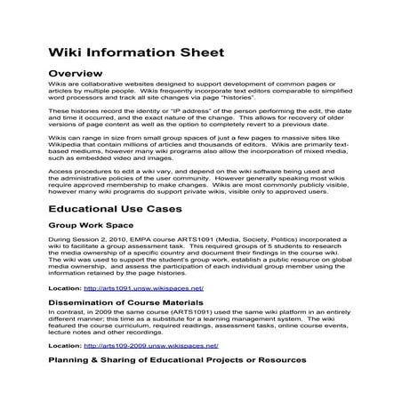 Wiki information sheet
