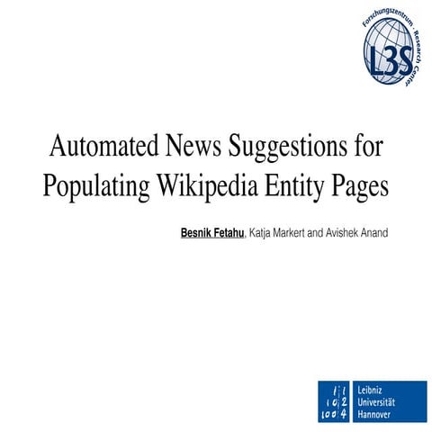 Automated News Suggestions for Populating Wikipedia Entity Pages