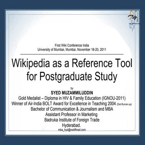Wikipedia as a Reference Tool for Postgraduate Study
