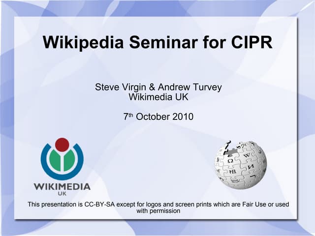 Wikipedia Seminar For Cipr October 2010