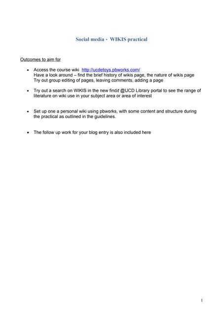 Wiki Practical Worksheet 2009