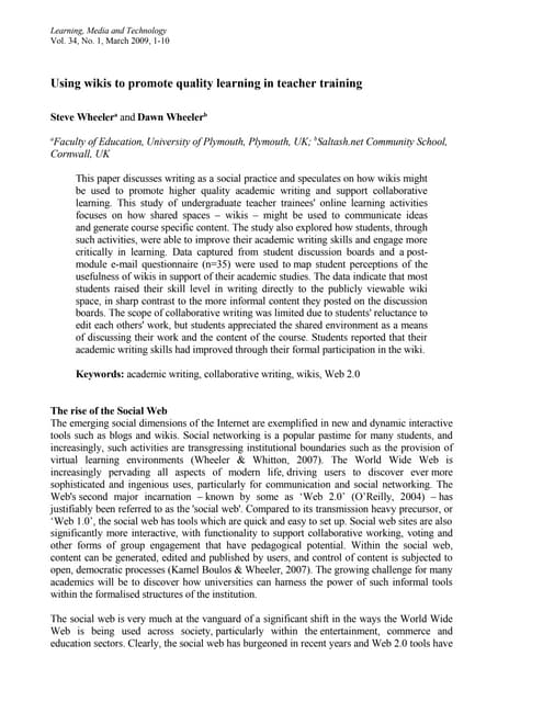 Using wikis to promote quality learning in teacher training