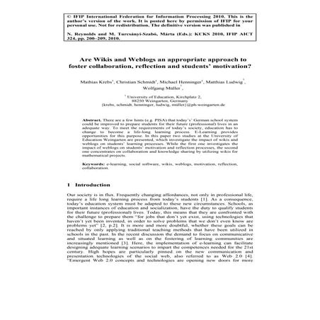 Are Wikis and Weblogs an appropriate approach to foster collaboration, reflec...