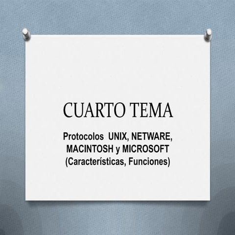 4.	Protocolos UNIX, NETWARE, MACINTOSH y MICROSOFT (Características, Funciones) 