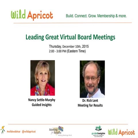 Wild Apricot Free Expert Webinar: Leading Great Virtual Meetings with Nancy S...