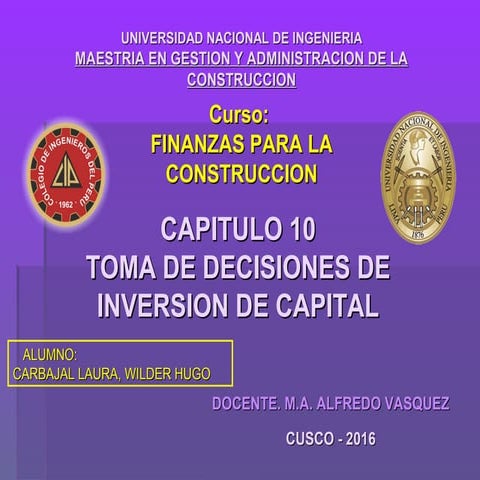 Wilder hugo Toma de Decisiones de Inversion de Capital | PPT