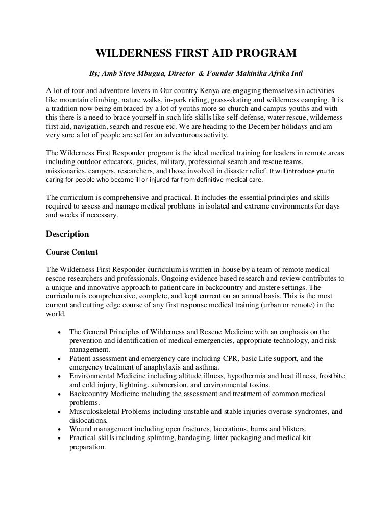 Wilderness first aid program