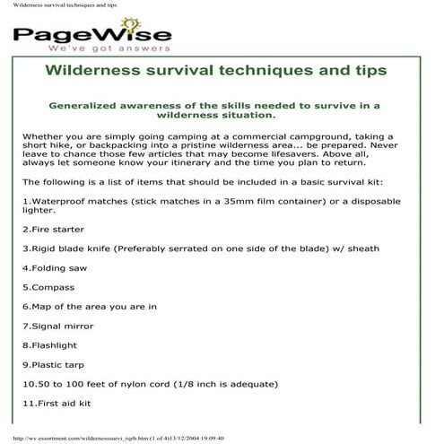 Wilderness Survival Techniques And Tips