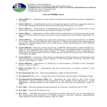 Biodiversity laws r.a 9147 | PPT