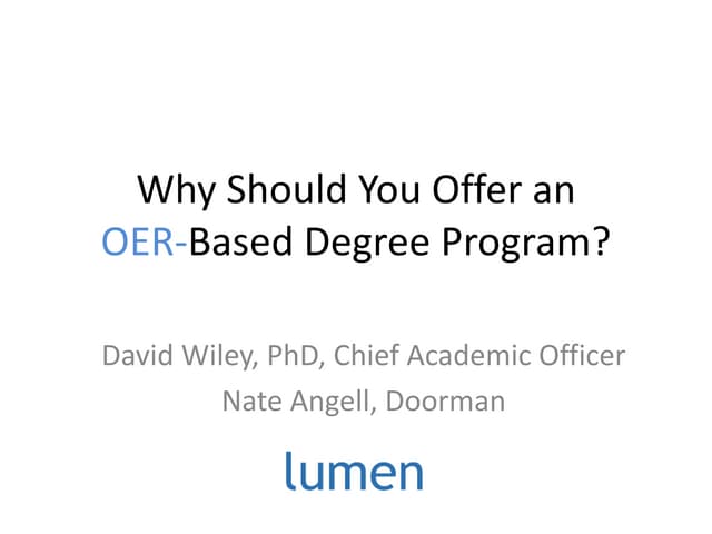 Why Should You Offer an OER-based Degree Program?