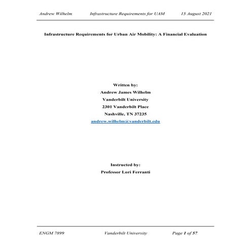 Infrastructure Requirements for Urban Air Mobility: A Financial Evaluation