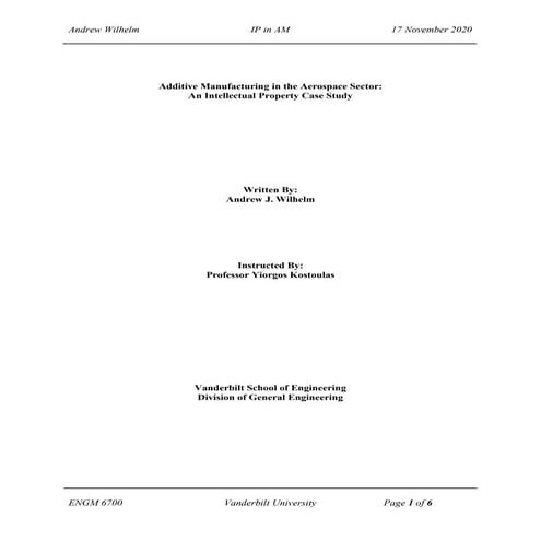 Additive Manufacturing in the Aerospace Sector: An Intellectual Property Case...