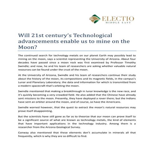 Will 21st century’s Technological advancements enable us to mine on the Moon?
