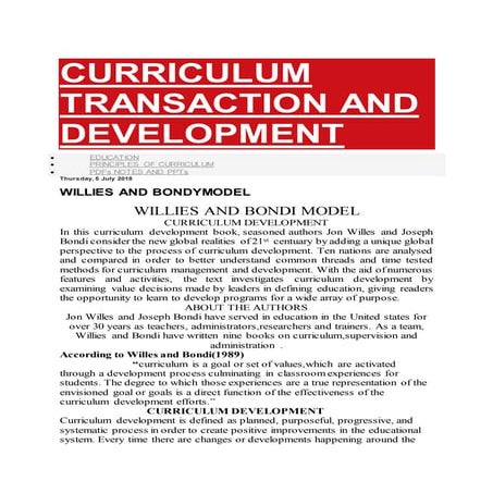 Willes and bondi curruculum model