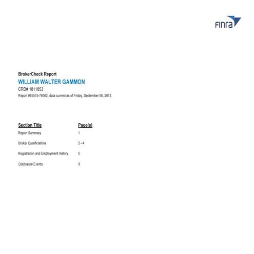 William Walter Gammon - FINRA BrokerCheck Report | PDF