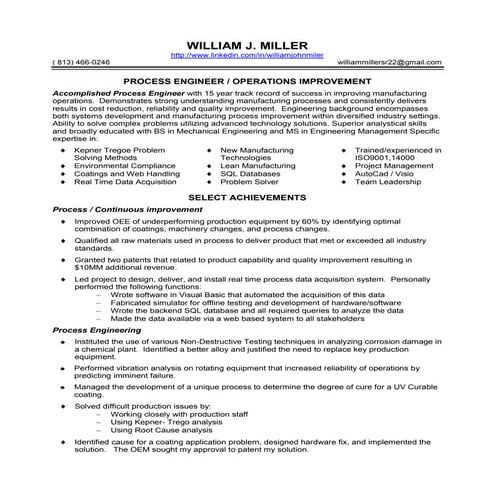 William j miller proc  eng resume