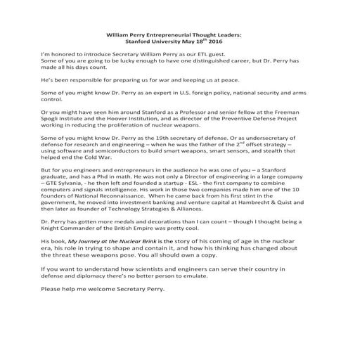 William perry bio entrepreneurial thought leaders