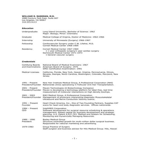William rassman cv as of 100609(2) | DOC