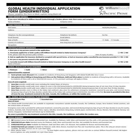 Pacific Prime - Bupa Lifeline Application Form | PDF