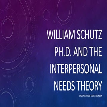 William Schutz PH.D. and the Interpersonal Needs Theory