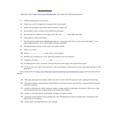 William shakespeare webquest 2n bat