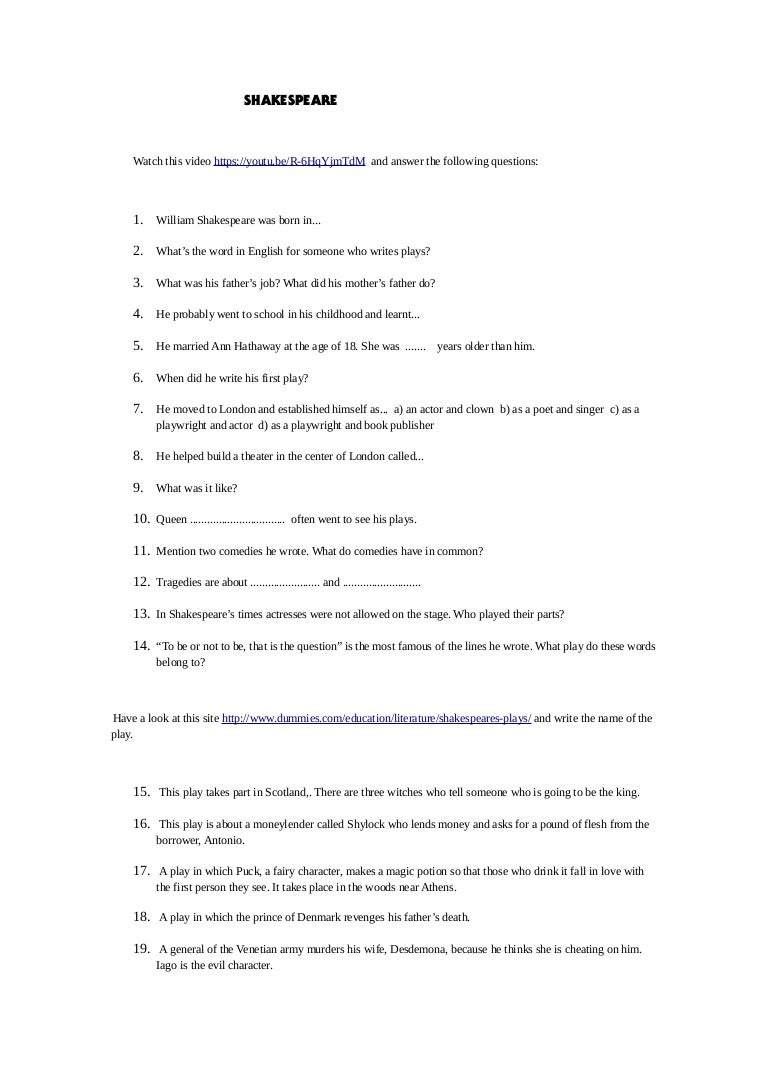 Introduction to shakespeare webquest answers picture