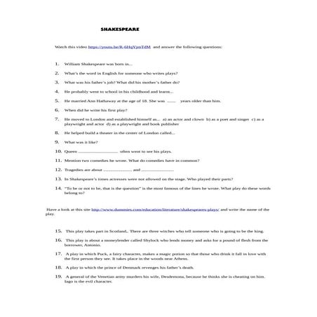 William shakespeare webquest 4 eso