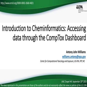 Introduction to Cheminformatics: Accessing data through the CompTox Chemicals...