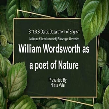Williams Wordsworth  as a poet of Nature Romatic Age