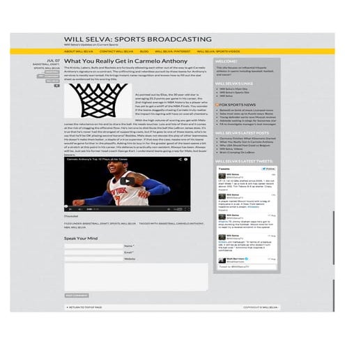 Will selva  What You Really Get In Carmelo Anthony