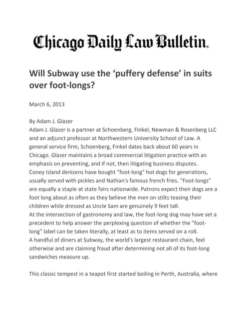 Will Subway Use the 'Puffery Defense' in Suits Over Foot-Longs?