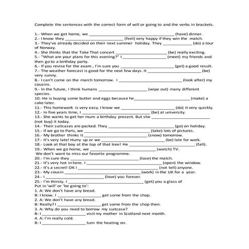 Will vs going to exercises t