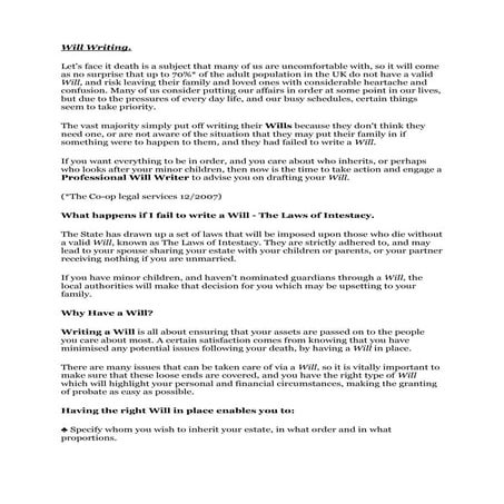 Things to consider when writing your Will.