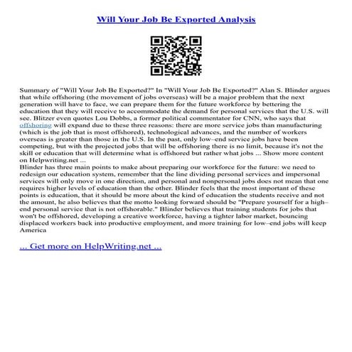 Will Your Job Be Exported Analysis | PDF